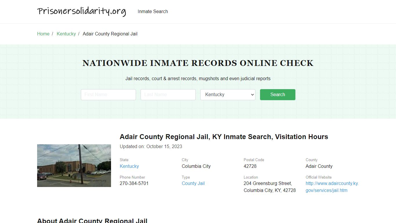 Adair County Regional Jail, KY Inmate Search, Visitation Hours